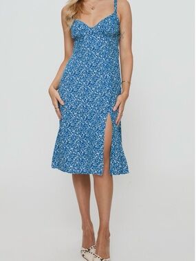 Princess Polly Blue Floral Midi Dress with Side Slit